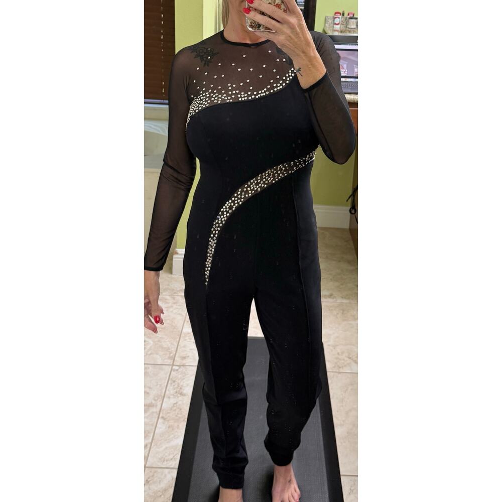 Lillie Rubin Black Jumpsuit with Silver Rhinestone Accents
